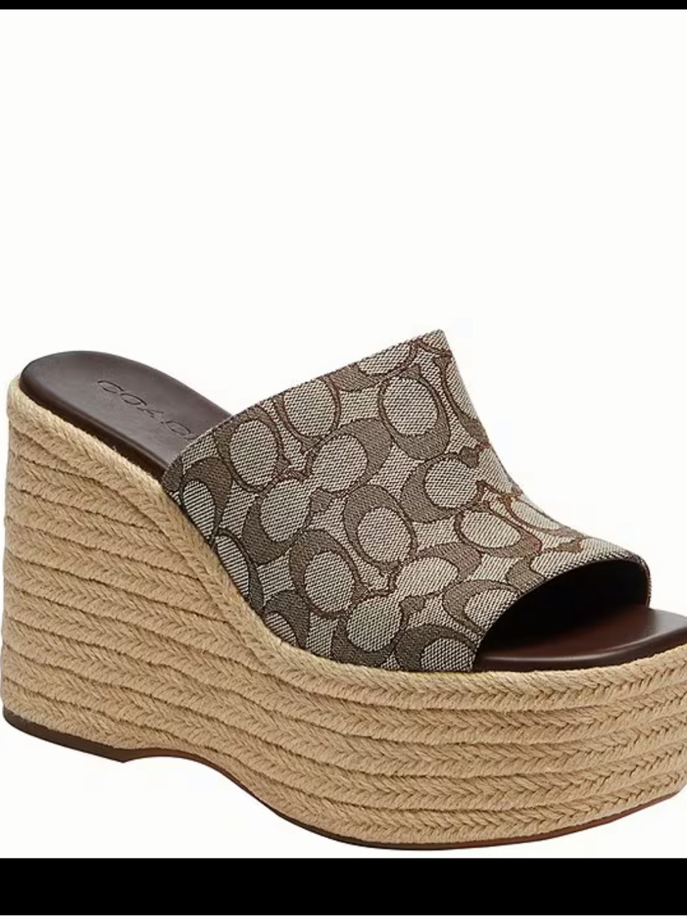 COACHSignature Jacquard Logo Espadrille Platform Wedge Slide Sandals Size-8